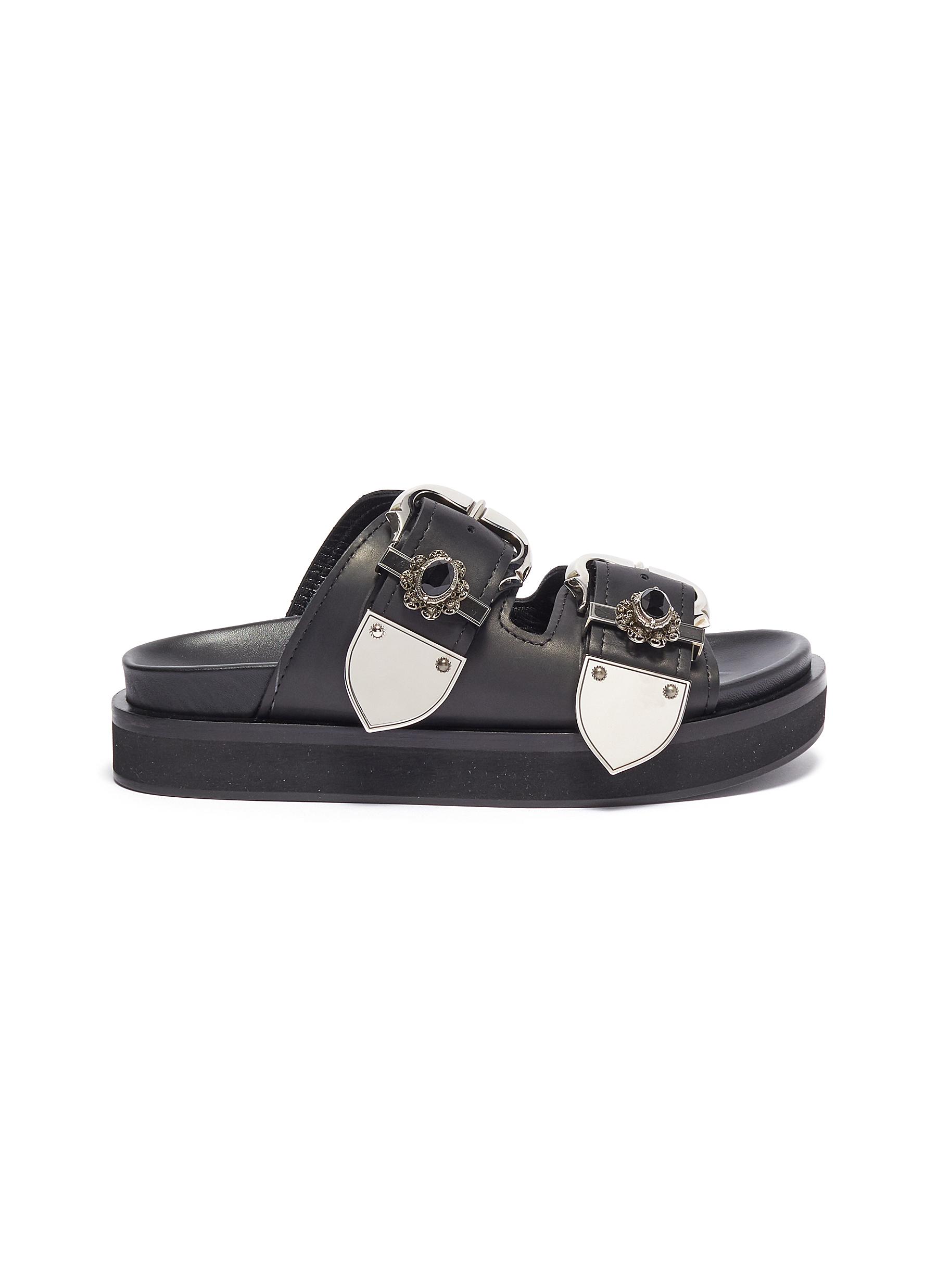 ALEXANDER MCQUEEN | Jewelled buckle leather flatform sandals