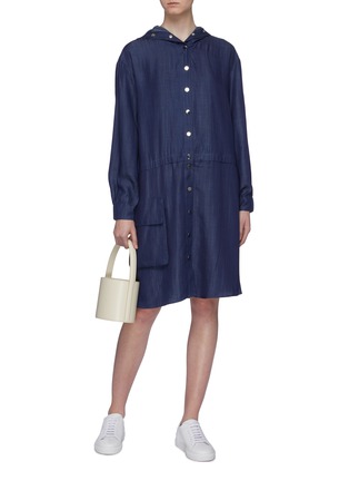 Figure View - Click To Enlarge - TIBI - Flap pocket snap button hooded tencel anorak dress