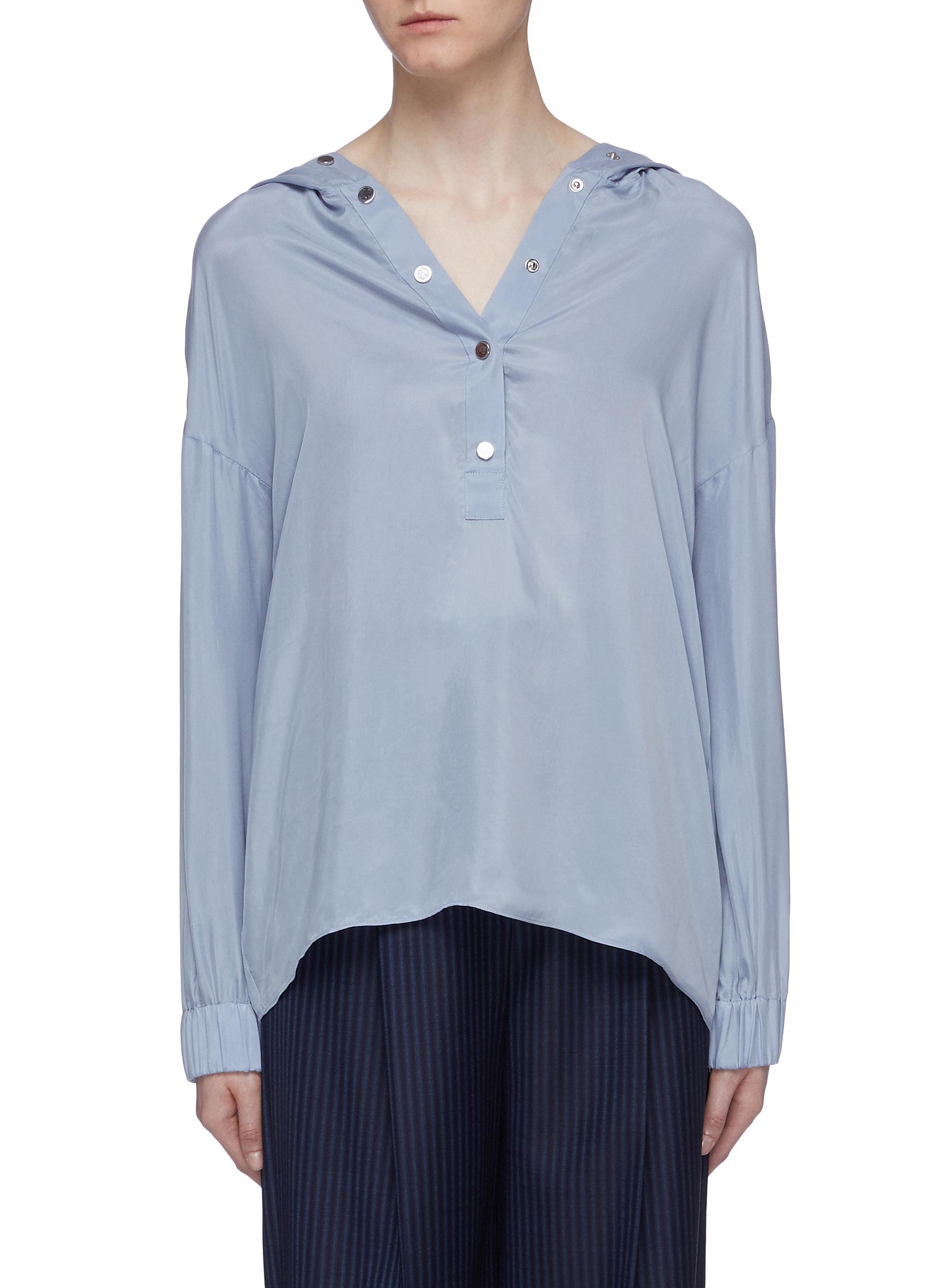 Half snap button placket hooded top by Tibi