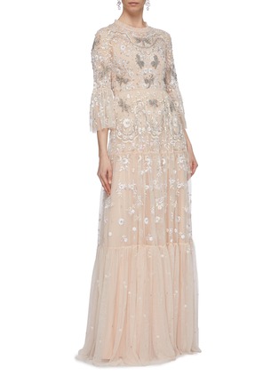 Figure View - Click To Enlarge - NEEDLE & THREAD - 'Dragonfly Garden' embellished floral embroidered tiered maxi dress