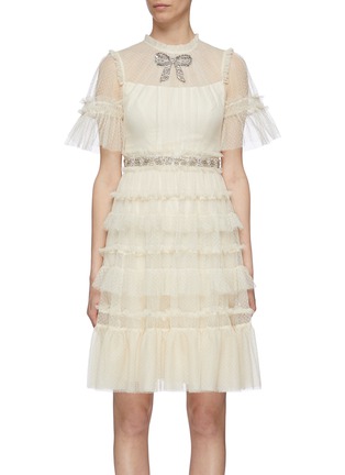 Main View - Click To Enlarge - NEEDLE & THREAD - 'Embellished Bow' ruffle trim tiered tulle dress