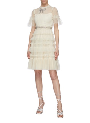 Figure View - Click To Enlarge - NEEDLE & THREAD - 'Embellished Bow' ruffle trim tiered tulle dress