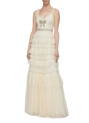 Figure View - Click To Enlarge - NEEDLE & THREAD - 'Embellished Bow' ruffle trim tiered tulle camisole gown