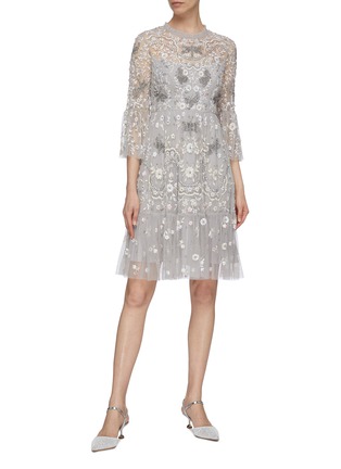 Figure View - Click To Enlarge - NEEDLE & THREAD - 'Dragonfly Garden' embellished floral embroidered tiered midi dress
