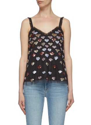 Main View - Click To Enlarge - NEEDLE & THREAD - 'Love Heart' sequin ruffle trim tulle camisole top
