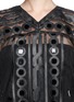 Detail View - Click To Enlarge - KTZ - 'Patchwork' strass organza faux leather top