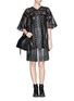 Figure View - Click To Enlarge - KTZ - 'Patchwork' strass organza faux leather top