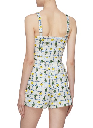 Back View - Click To Enlarge - STAUD - 'Pomelo' print belted linen sleeveless rompers