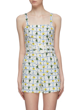 Main View - Click To Enlarge - STAUD - 'Pomelo' print belted linen sleeveless rompers