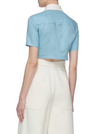 Back View - Click To Enlarge - STAUD - 'Copa' contrast collar patch pocket cropped linen top