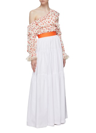Figure View - Click To Enlarge - STAUD - 'Apricot' contrast waistband tiered maxi skirt