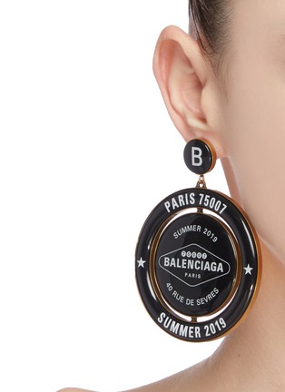 Figure View - Click To Enlarge - BALENCIAGA - 'Casino' slogan print drop earrings