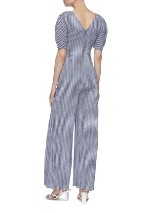 Back View - Click To Enlarge - STAUD - 'Fraise' puff sleeve ruched gingham check wide leg jumpsuit