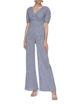 Figure View - Click To Enlarge - STAUD - 'Fraise' puff sleeve ruched gingham check wide leg jumpsuit