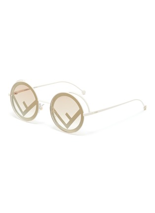 Main View - Click To Enlarge - FENDI - 'Fendirama' logo print spoiler metal round sunglasses