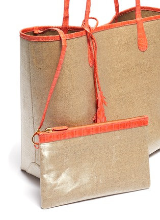 Detail View - Click To Enlarge - NANCY GONZALEZ - Crocodile leather trim coated canvas tote