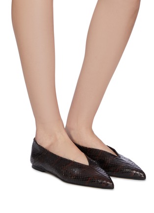 Figure View - Click To Enlarge - AEYDE - 'Moa' snake embossed choked-up leather flats