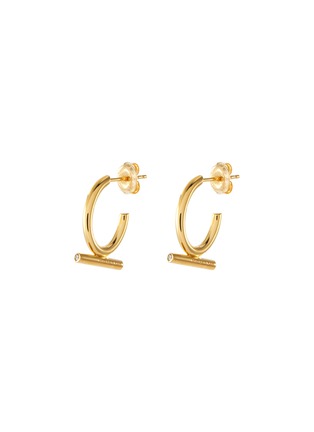 Main View - Click To Enlarge - HYÈRES LOR - 'Noailles' diamond 12mm bar 14k yellow gold long hoop earrings