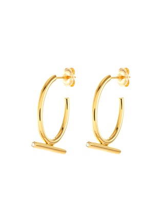 Main View - Click To Enlarge - HYÈRES LOR - 'Noailles' diamond 15mm bar 14k yellow gold long hoop earrings