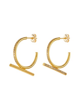 Main View - Click To Enlarge - HYÈRES LOR - 'Noailles' diamond 25mm bar 14k yellow gold hoop earrings