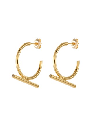 Main View - Click To Enlarge - HYÈRES LOR - 'Noailles' diamond 25mm bar 14k yellow gold hoop earrings