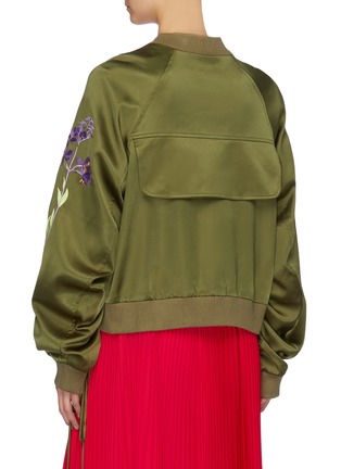 Back View - Click To Enlarge - JONATHAN LIANG - Floral embroidered sleeve bomber jacket