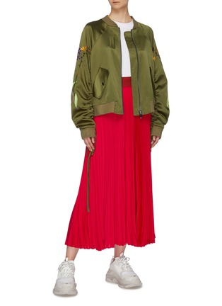 Figure View - Click To Enlarge - JONATHAN LIANG - Floral embroidered sleeve bomber jacket