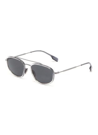 Main View - Click To Enlarge - BURBERRY - Engraved metal aviator sunglasses
