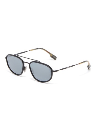 Main View - Click To Enlarge - BURBERRY - Tartan plaid tip metal aviator sunglasses