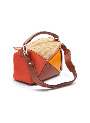 Detail View - Click To Enlarge - LOEWE - x Paula's Ibiza 'Puzzle' raffia panel leather bag