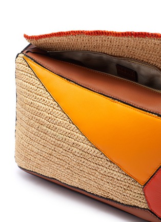 Detail View - Click To Enlarge - LOEWE - x Paula's Ibiza 'Puzzle' raffia panel leather bag