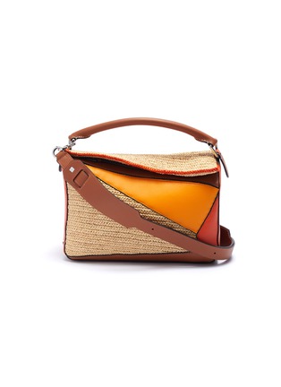 Main View - Click To Enlarge - LOEWE - x Paula's Ibiza 'Puzzle' raffia panel leather bag