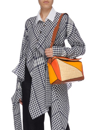 Figure View - Click To Enlarge - LOEWE - x Paula's Ibiza 'Puzzle' raffia panel leather bag