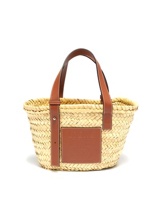 Main View - Click To Enlarge - LOEWE - x Paula's Ibiza 'Basket' leather logo patch small straw bag
