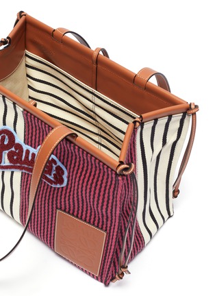 Detail View - Click To Enlarge - LOEWE - x Paula's Ibiza 'Cushion' chenille patch colourblock stripe canvas tote