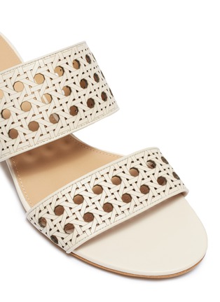 Detail View - Click To Enlarge - SALVATORE FERRAGAMO - 'Belluno' flower heel geometric lasercut leather sandals
