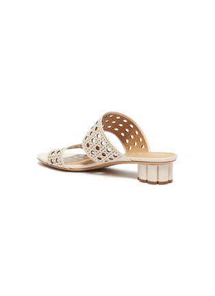  - SALVATORE FERRAGAMO - 'Belluno' flower heel geometric lasercut leather sandals