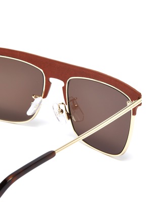 Detail View - Click To Enlarge - LOEWE - Leather top bar metal square aviator sunglasses