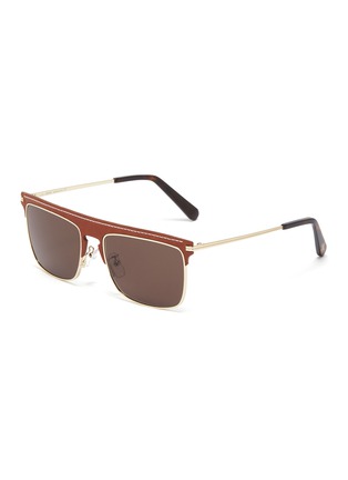 Main View - Click To Enlarge - LOEWE - Leather top bar metal square aviator sunglasses