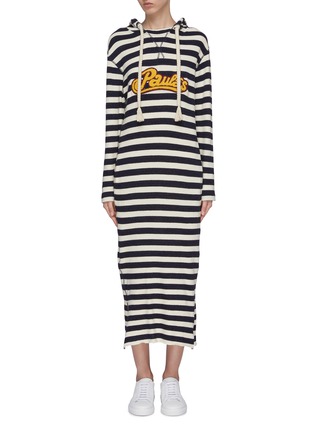 Main View - Click To Enlarge - LOEWE - x Paula's Ibiza chenille patch stripe cotton knit long hoodie
