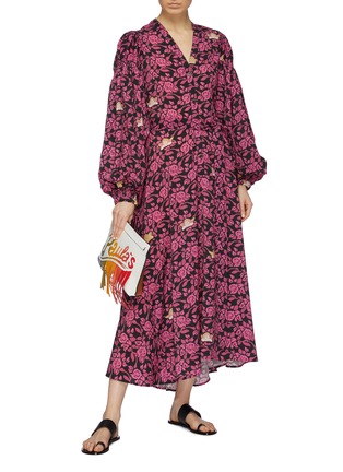 Figure View - Click To Enlarge - LOEWE - x Paula's Ibiza belted puff sleeve floral print peasant dress