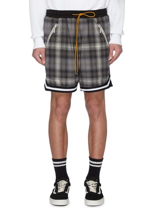 Main View - Click To Enlarge - RHUDE - 'Bball' stripe cuff tartan plaid shorts