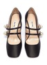 Detail View - Click To Enlarge - MIU MIU - Strass faux pearl strap satin Mary Jane pumps