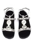 Detail View - Click To Enlarge - MIU MIU - Glass crystal strappy metallic leather sandals