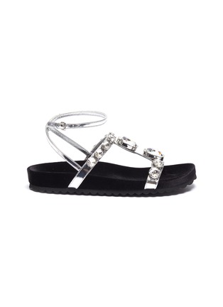 Main View - Click To Enlarge - MIU MIU - Glass crystal strappy metallic leather sandals