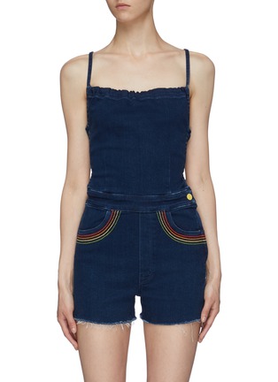 Main View - Click To Enlarge - MOTHER - 'The Tie Back Hustler' rainbow topstitch denim romper