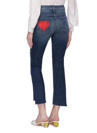 Back View - Click To Enlarge - MOTHER - 'The Insider Crop Step Fray' heart print jeans