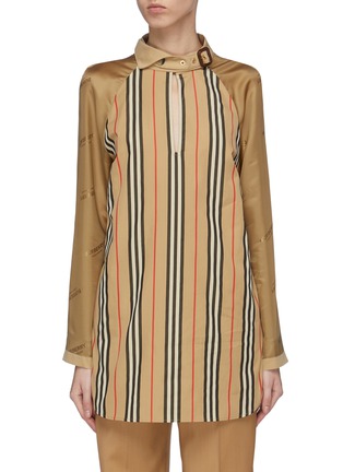 Main View - Click To Enlarge - BURBERRY - Buckled keyhole front contrast sleeve stripe blouse
