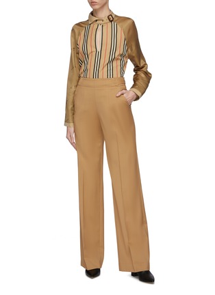 Figure View - Click To Enlarge - BURBERRY - Buckled keyhole front contrast sleeve stripe blouse