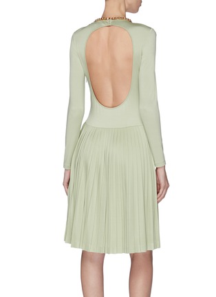 Back View - Click To Enlarge - BURBERRY - Chain collar cutout back pleated crepe dress